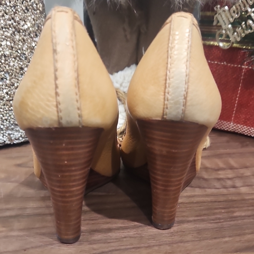 Tory Burch Tan Peep-Toe Heels - Picture 8 of 10